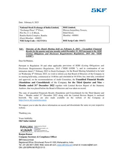 Thumbnail SKF India Quarterly Report 2022-q3