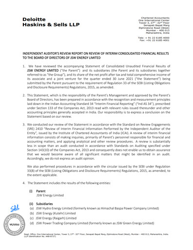 Thumbnail JSW Energy
 Quarterly Report 2021-q1