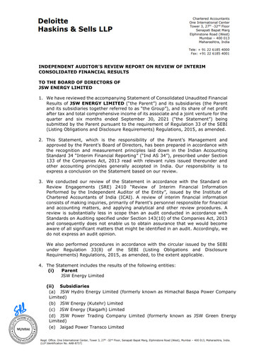 Thumbnail JSW Energy
 Quarterly Report 2021-q2