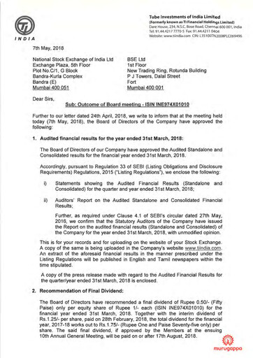 Thumbnail Tube Investments of India Financial Statement 2017-2018