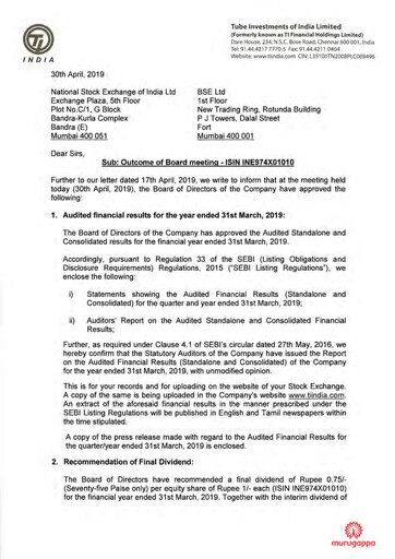 Thumbnail Tube Investments of India Financial Statement 2018-2019