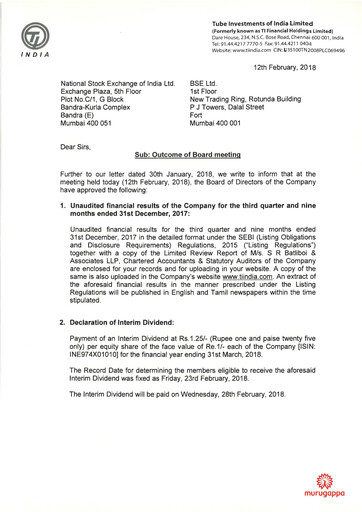 Vorschaubild Tube Investments of India Quartalsbericht 2017-q3