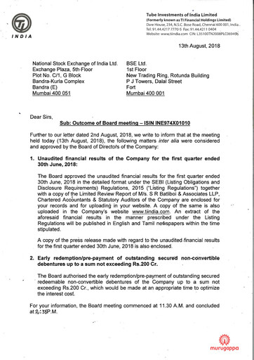 Vorschaubild Tube Investments of India Quartalsbericht 2018-q1