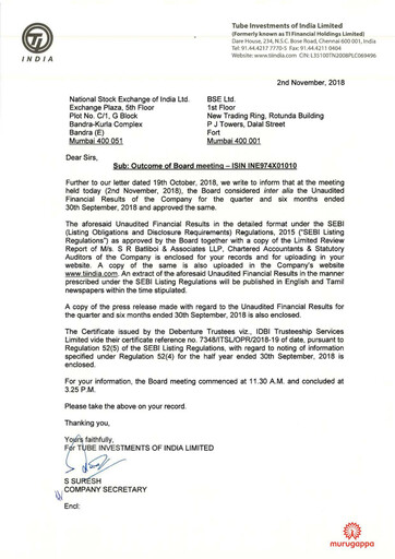 Vorschaubild Tube Investments of India Quartalsbericht 2018-q2