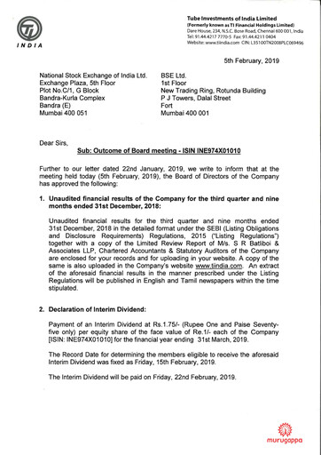 Vorschaubild Tube Investments of India Quartalsbericht 2018-q3