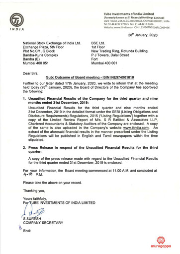 Vorschaubild Tube Investments of India Quartalsbericht 2019-q3