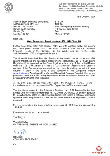 Vorschaubild Tube Investments of India Quartalsbericht 2020-q2