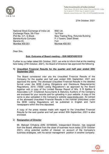 Vorschaubild Tube Investments of India Quartalsbericht 2021-q2