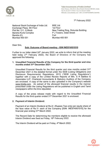 Vorschaubild Tube Investments of India Quartalsbericht 2021-q3