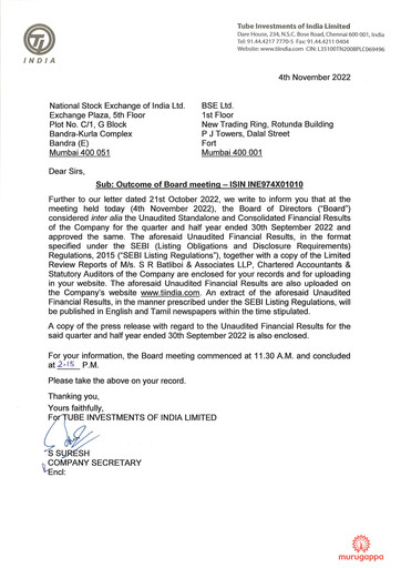 Thumbnail Tube Investments of India Quarterly Report 2022-q2