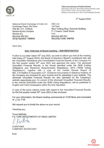 Vorschaubild Tube Investments of India Quartalsbericht 2023-q1