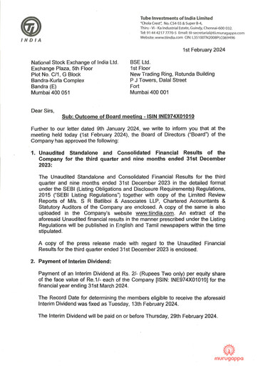 Vorschaubild Tube Investments of India Quartalsbericht 2023-q3