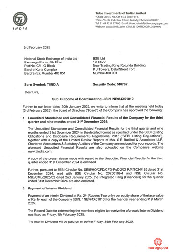 Thumbnail Tube Investments of India Quarterly Report 2024-q3