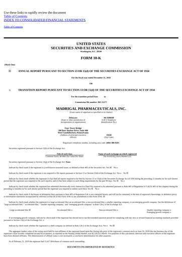 Thumbnail Madrigal Pharmaceuticals
 Annual Report 2018