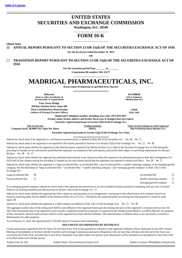 Thumbnail Madrigal Pharmaceuticals
 Annual Report 2021