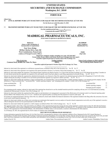Thumbnail Madrigal Pharmaceuticals
 Annual Report 2022