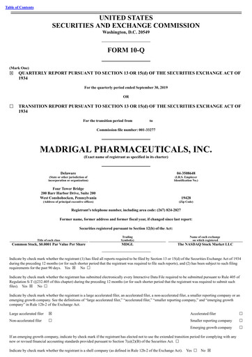 Thumbnail Madrigal Pharmaceuticals
 Quarterly Report 2019-q3