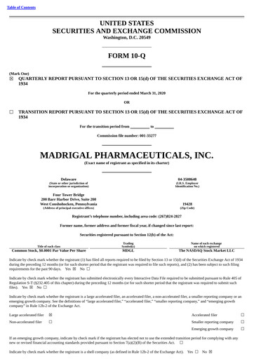 Thumbnail Madrigal Pharmaceuticals
 Quarterly Report 2020-q1