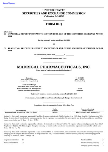 Thumbnail Madrigal Pharmaceuticals
 Quarterly Report 2020-q2