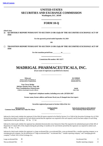 Thumbnail Madrigal Pharmaceuticals
 Quarterly Report 2020-q3