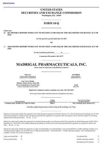 Thumbnail Madrigal Pharmaceuticals
 Quarterly Report 2022-q2