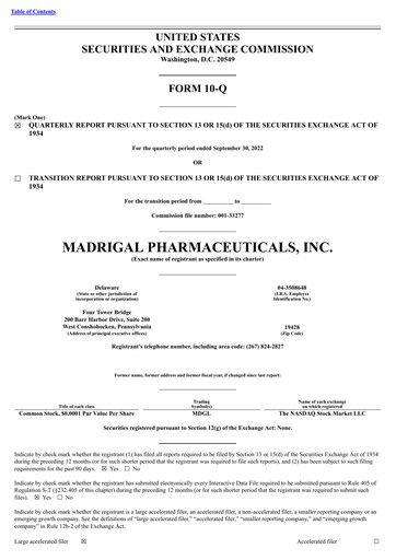 Thumbnail Madrigal Pharmaceuticals
 Quarterly Report 2022-q3