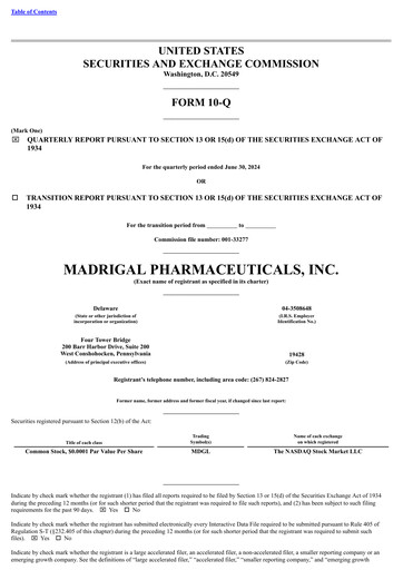 Thumbnail Madrigal Pharmaceuticals
 Quarterly Report 2024-q2