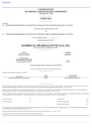 Thumbnail Madrigal Pharmaceuticals
 Quarterly Report 2025-q3