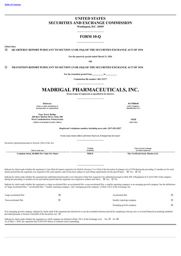 Thumbnail Madrigal Pharmaceuticals
 Quarterly Report 2026-q1