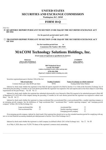 Thumbnail MACOM Technology Solutions Quarterly Report 2026-q2