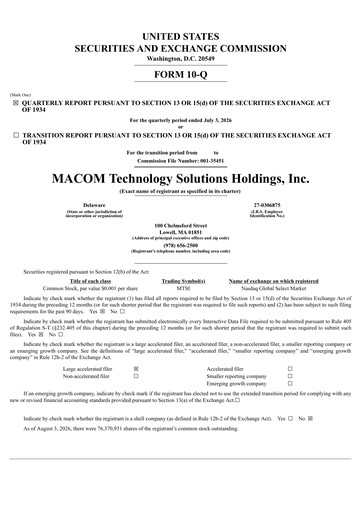Thumbnail MACOM Technology Solutions Quarterly Report 2026-q3