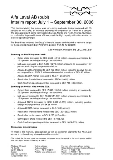 Thumbnail Alfa Laval
 Quarterly Report 2006-q3