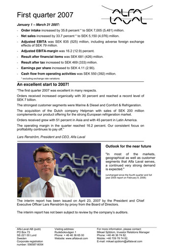 Thumbnail Alfa Laval
 Quarterly Report 2007-q1