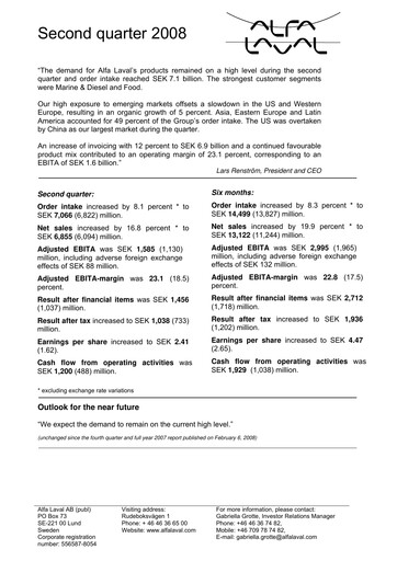Thumbnail Alfa Laval
 Quarterly Report 2008-q2
