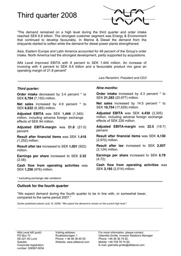 Thumbnail Alfa Laval
 Quarterly Report 2008-q3