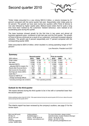 Thumbnail Alfa Laval
 Quarterly Report 2010-q2