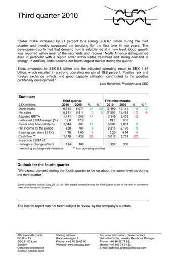 Thumbnail Alfa Laval
 Quarterly Report 2010-q3