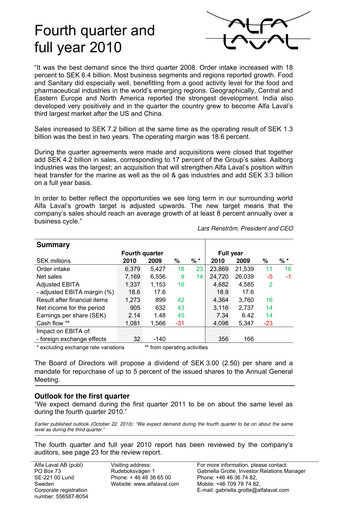 Thumbnail Alfa Laval
 Quarterly Report 2010-q4