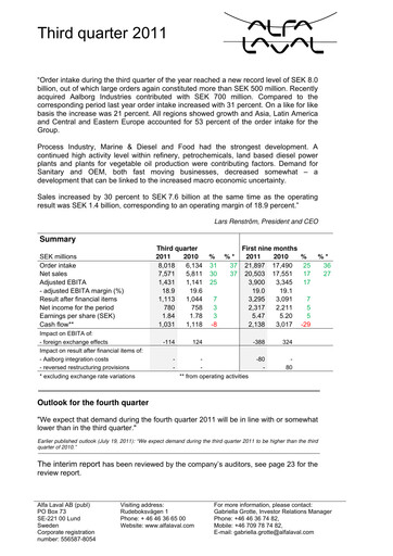 Thumbnail Alfa Laval
 Quarterly Report 2011-q3