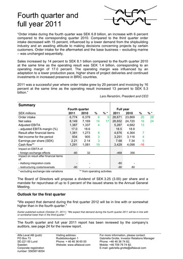Thumbnail Alfa Laval
 Quarterly Report 2011-q4
