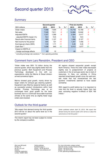 Thumbnail Alfa Laval
 Quarterly Report 2013-q2