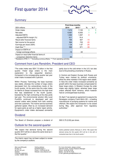 Thumbnail Alfa Laval
 Quarterly Report 2014-q1