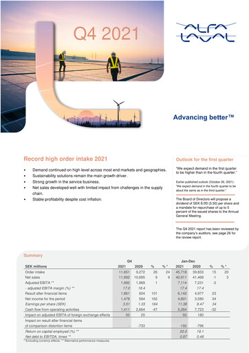 Thumbnail Alfa Laval
 Quarterly Report 2021-q4