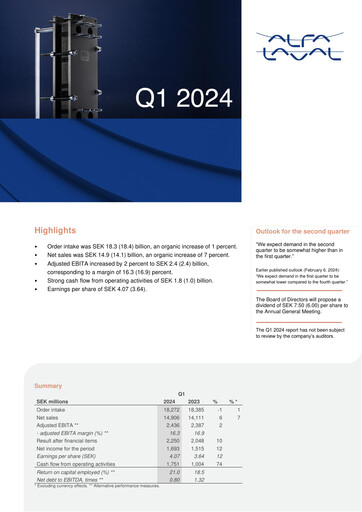 Thumbnail Alfa Laval
 Quarterly Report 2024-q1