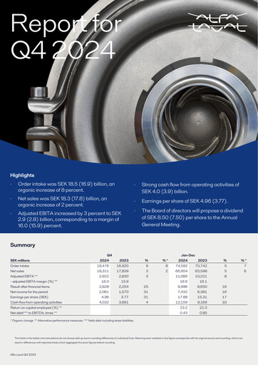 Thumbnail Alfa Laval
 Quarterly Report 2024-q4