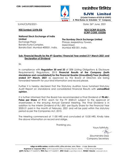 Thumbnail SJVN
 Financial Statement 2020-2021