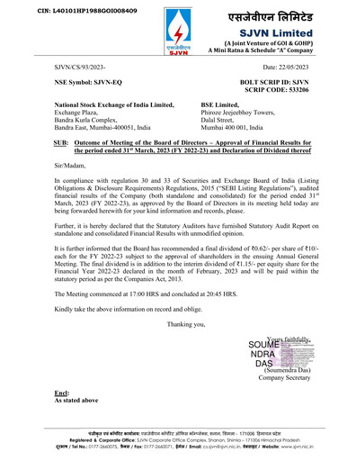 Thumbnail SJVN
 Financial Statement 2022-2023