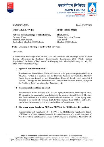 Thumbnail SJVN
 Financial Statement 2024-2025
