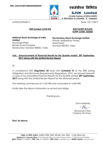 Thumbnail SJVN
 Quarterly Report 2017-q2