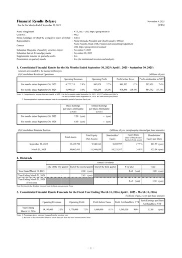 Thumbnail NTT (Nippon Telegraph & Telephone)

 Half-year Report 2025-h1